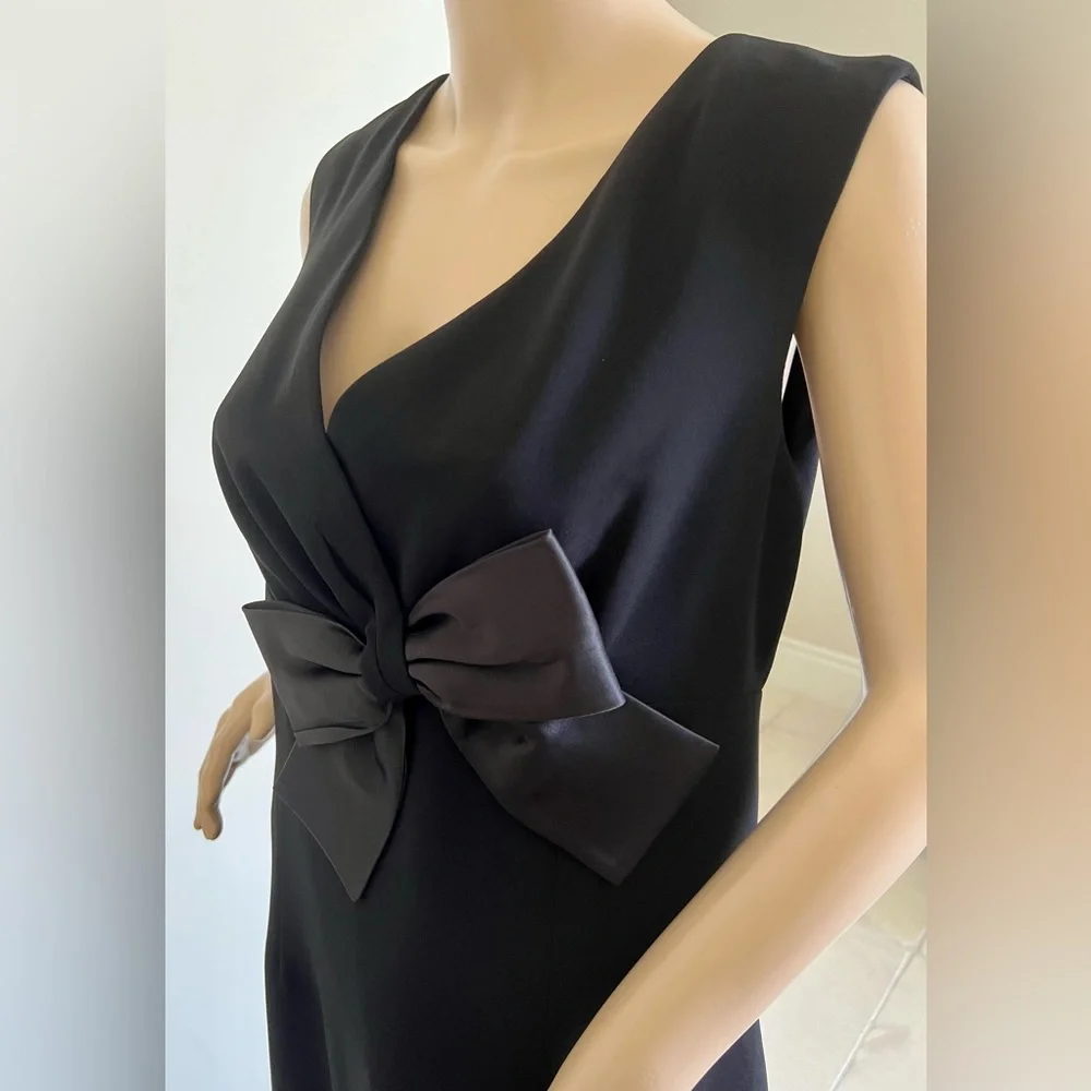 Maggy London Black Midi Dress with Satin Bow - Picture 3 of 9